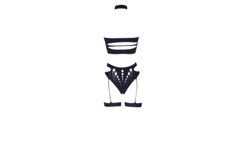 Ananke XII - Driedelig met Choker, Bandeau Top en Slipje met Kousenband - Grote Maat