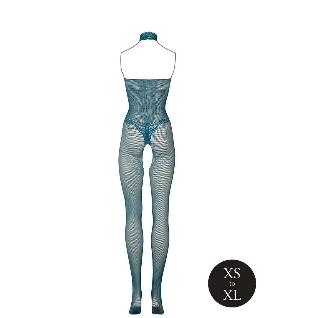 Verführerischer Bodystocking aus Spitze und Fischnetz – Einheitsgröße Blau