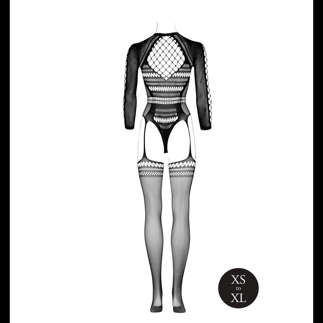 Bodystocking with Long Sleeves and Short Turtleneck - OS - Black