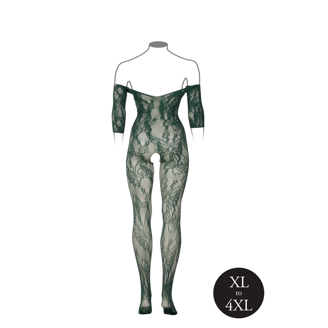 Spitzenbodystocking mit langen Ärmeln Queen Size – Le Désir Grün