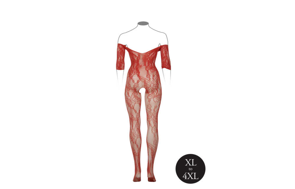 Kanten Bodystocking Lange Mouwen Xl-4Xl | Le Désir Rood