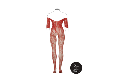 Lace Bodystocking Long Sleeves XL-4XL | Le Désir Red