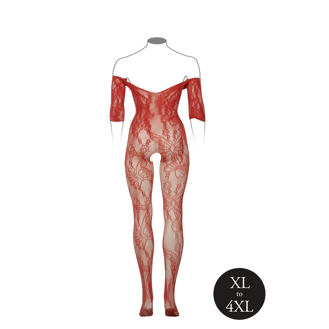 Spitzen-Bodystocking mit langen Ärmeln XL-4XL | Le Désir Rot