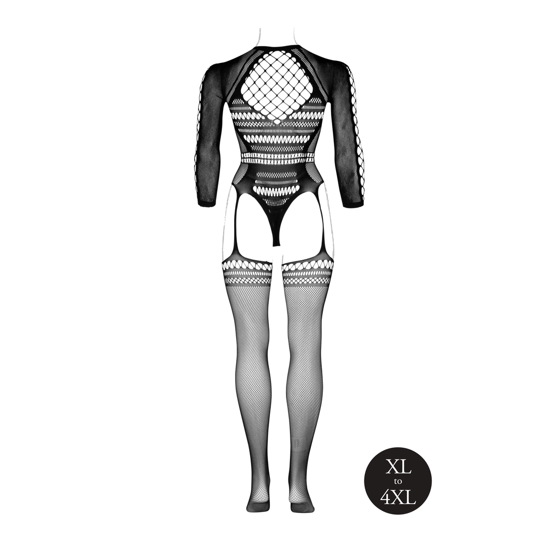 Bodystocking met lange mouwen en korte col - OSX - Zwart