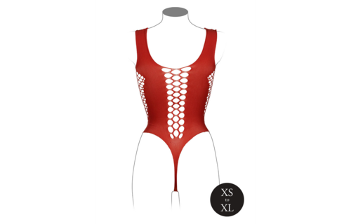 V-Neck Teddy Red With Opaque Panels – One Size