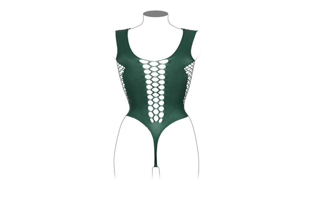 V-Hals Teddy Dames Xl-4Xl Groen Met Sexy Visnet | Le Désir