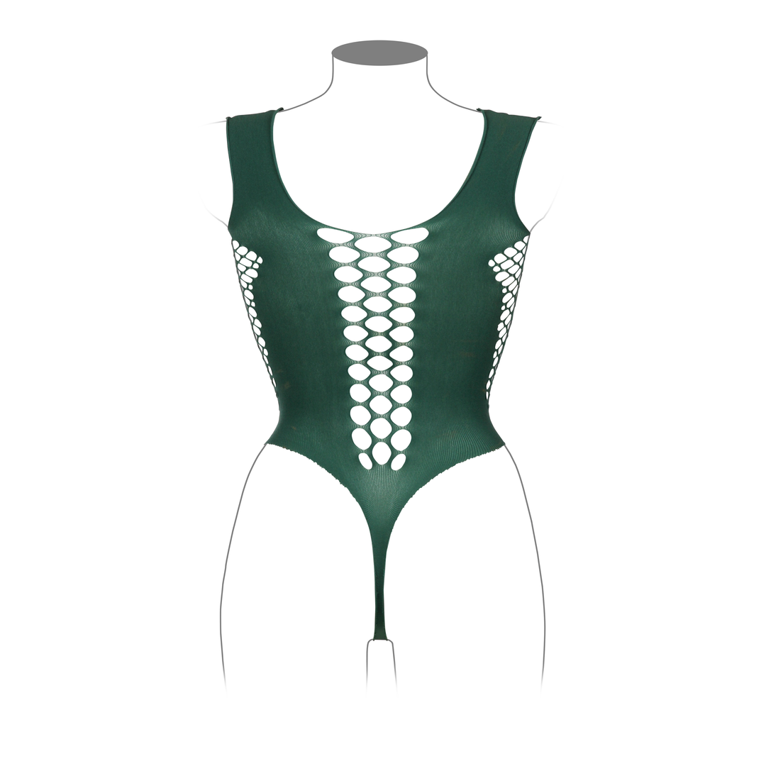 V-Hals Teddy Dames Xl-4Xl Groen Met Sexy Visnet | Le Désir