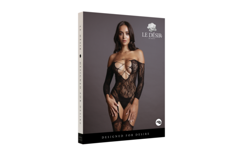 Bodystocking mit Kragen Schwarz Spitze Mit Strumpfhaltern | Le Désir S-XL