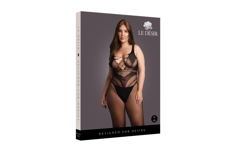 Bodystocking mit Linien Schwarz – Verführerische Kurven XL-4XL
