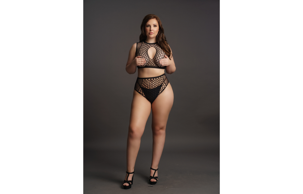 Duo Net Sleutelgat Bh Set Xl+ – Sexy & Comfortabel Zwart
