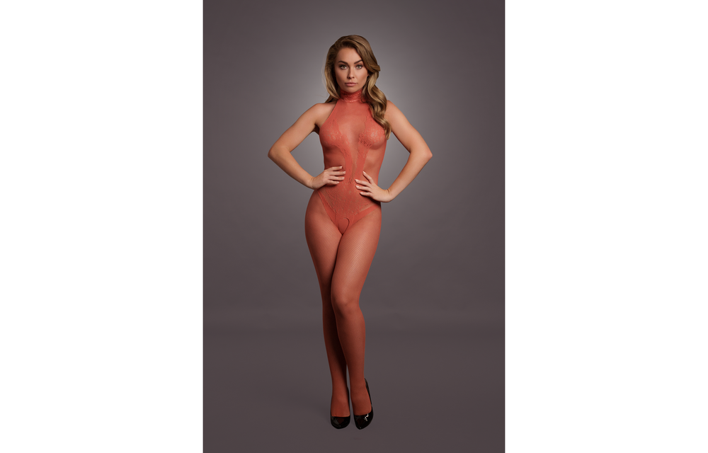 Sexy Netz & Spitzen-Bodystocking Große Größe Rot Le Désir