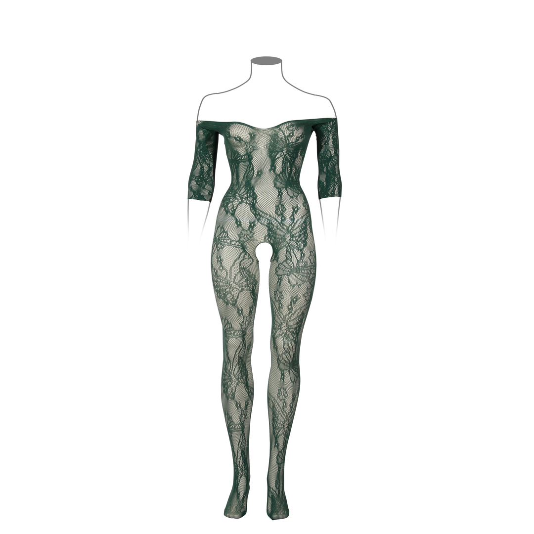 Lace Bodystocking Long Sleeves Queen Size - Le Désir Green