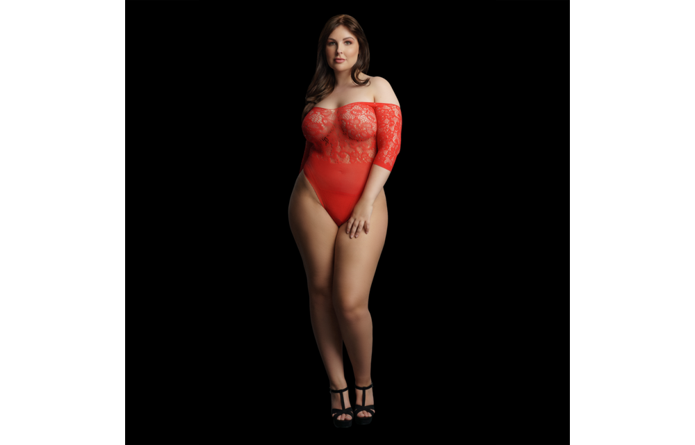 Rhinestone Bodysuit Plus Size Red | Le Désir 1XL-3XL