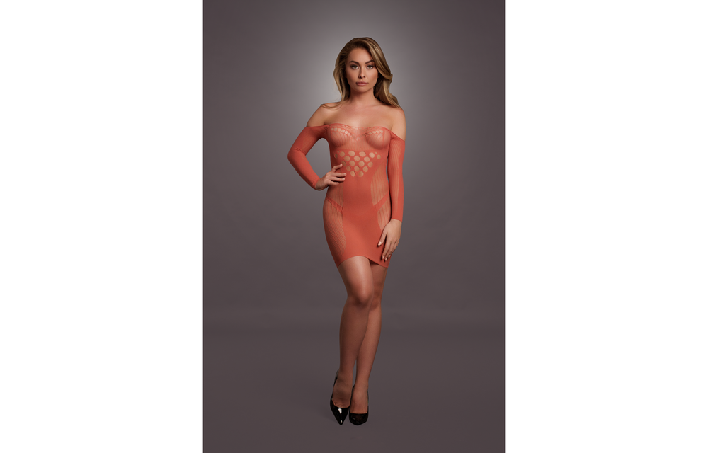 Mesh Dress Long Sleeves Red XL-4XL | Stretchy & Sexy