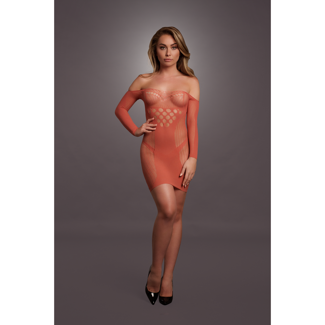Mesh Dress Long Sleeves Red XL-4XL | Stretchy & Sexy