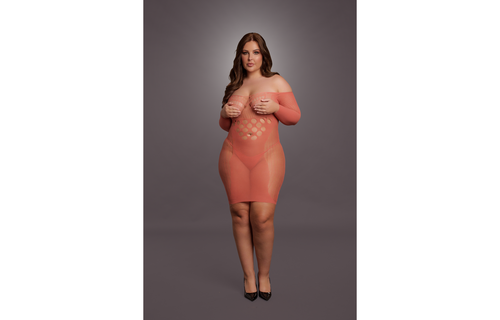 Long-Sleeved Net Mini Dress - Queen Size