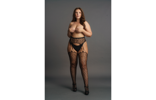 Suspender Leopard Pantyhose - Plus Size