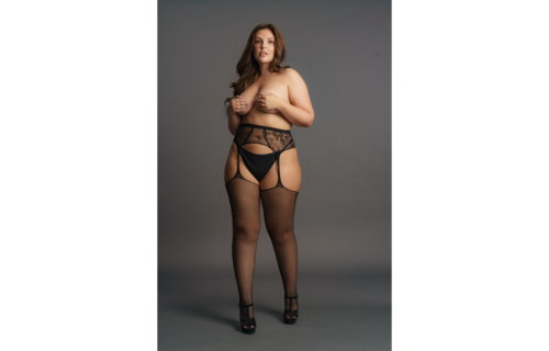 Fishnet and Lace Garterbelt Stockings - Plus Size