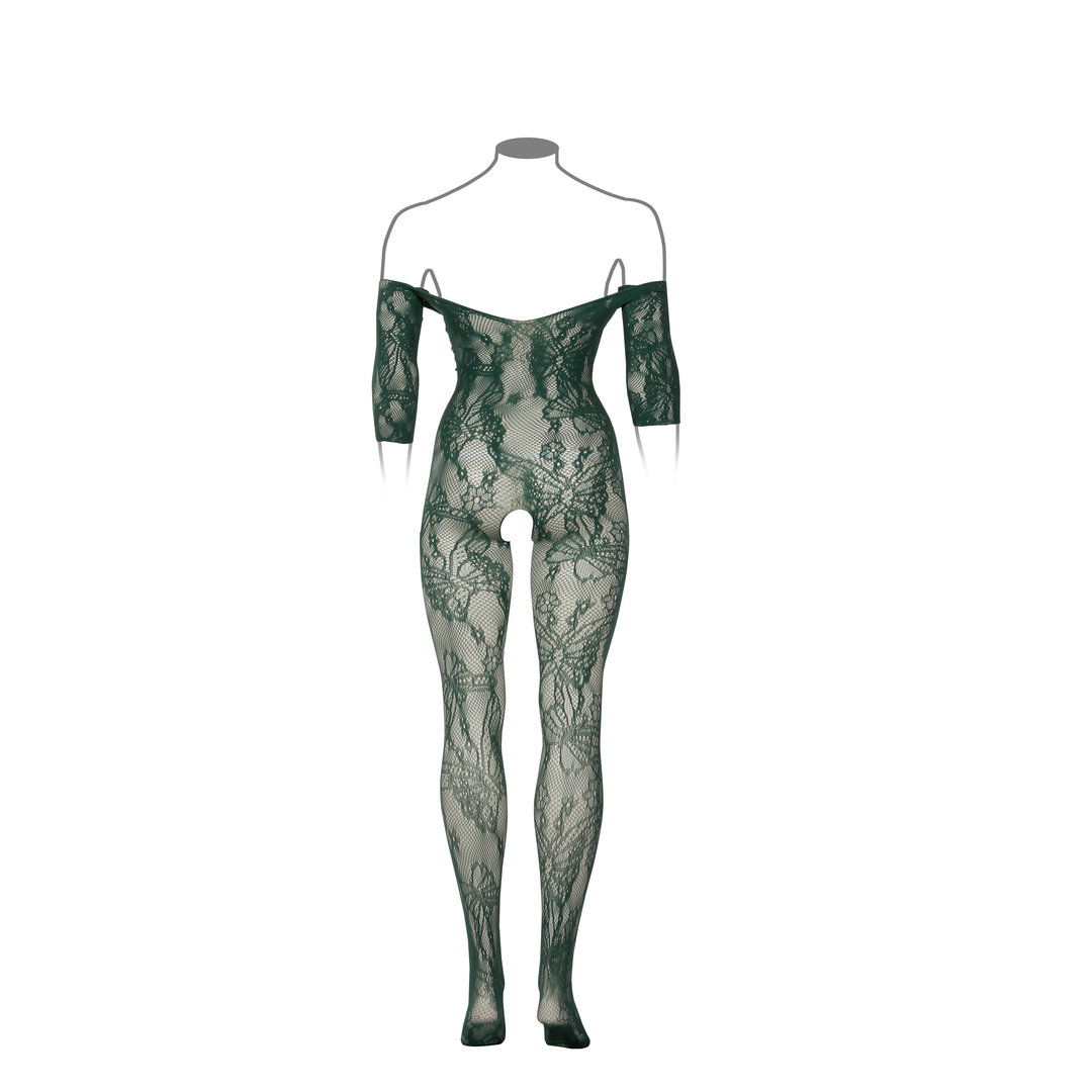 Spitzenbodystocking mit langen Ärmeln Queen Size – Le Désir Grün