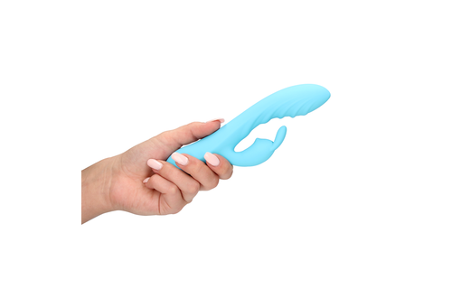 Geribbelde Ultra Zachte Siliconen Rabbit Vibrator - Glacial Blue