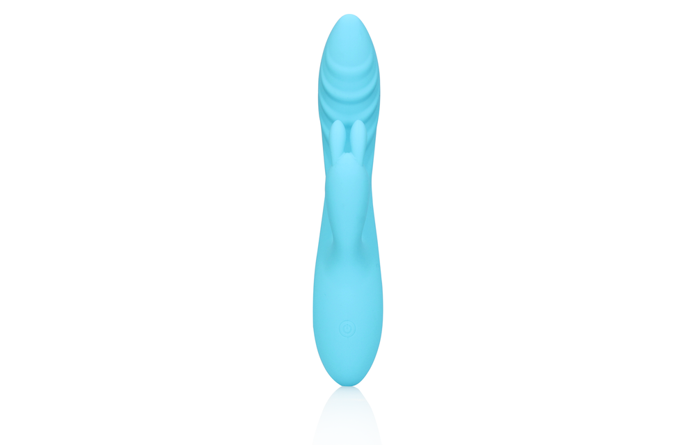 Geribbelde Siliconen Rabbit Vibrator Blauw - Loveline Ultra Soft