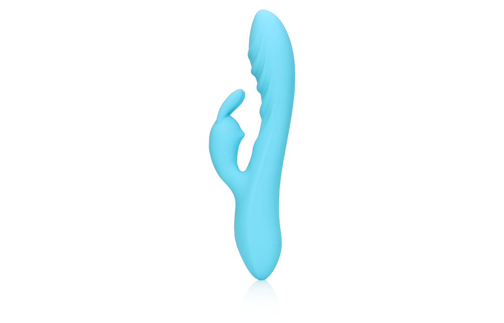 Geribbelde Siliconen Rabbit Vibrator Blauw - Loveline Ultra Soft