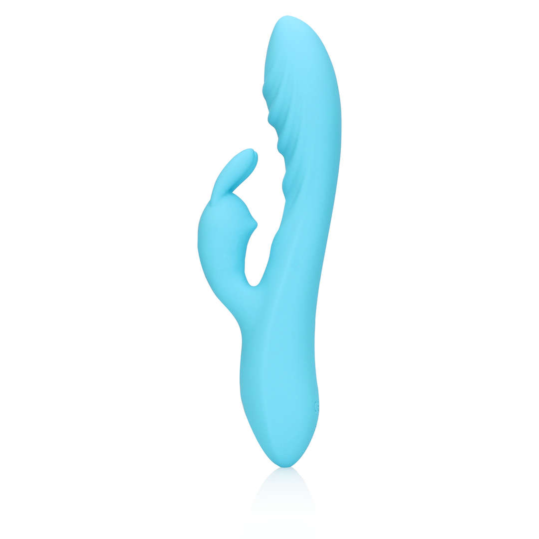 Geribbelde Siliconen Rabbit Vibrator Blauw - Loveline Ultra Soft