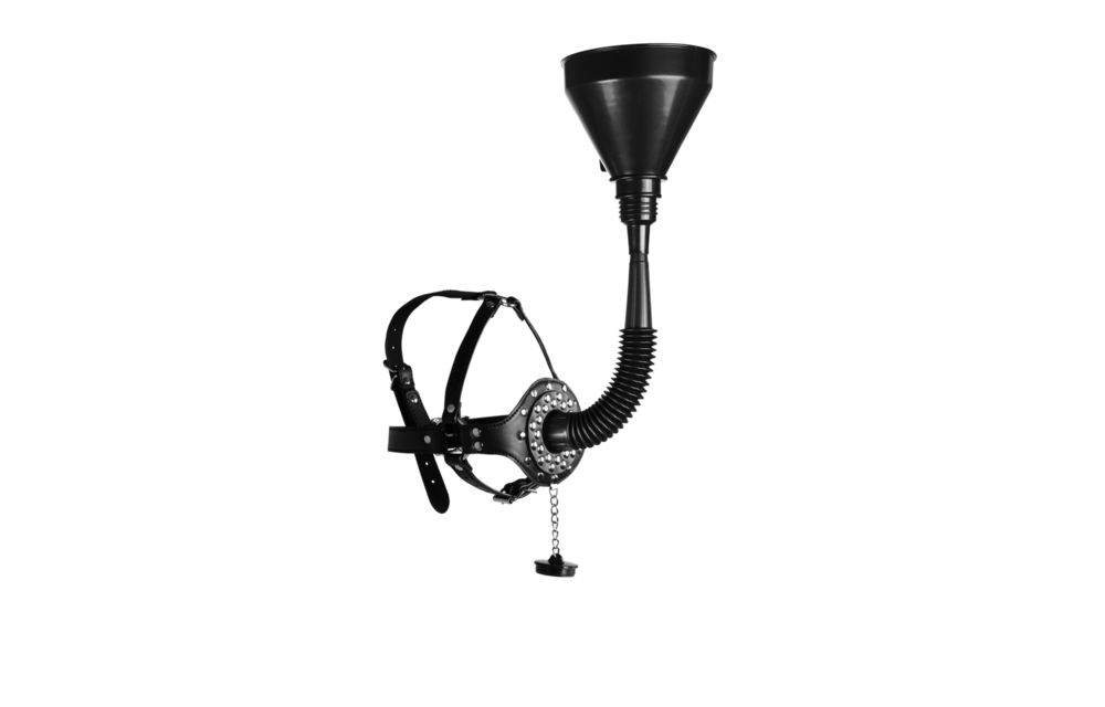 Offener Mundknebel-Kopfgeschirr mit Trichter – BDSM-Vergnügen