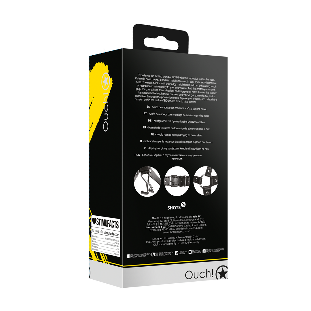 Head Harness With Spider Gag & Nose Hooks – Tough & Safe