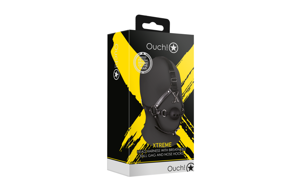 Hoofdharnas Met Ademende Ball Gag & Neushaken – Ouch! By Shots