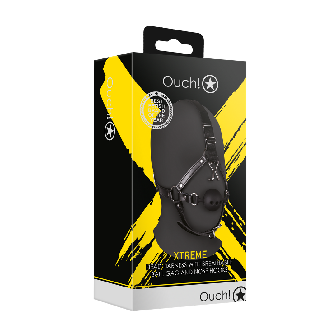 Head Harness with Breathable Ball Gag and Nose Hooks