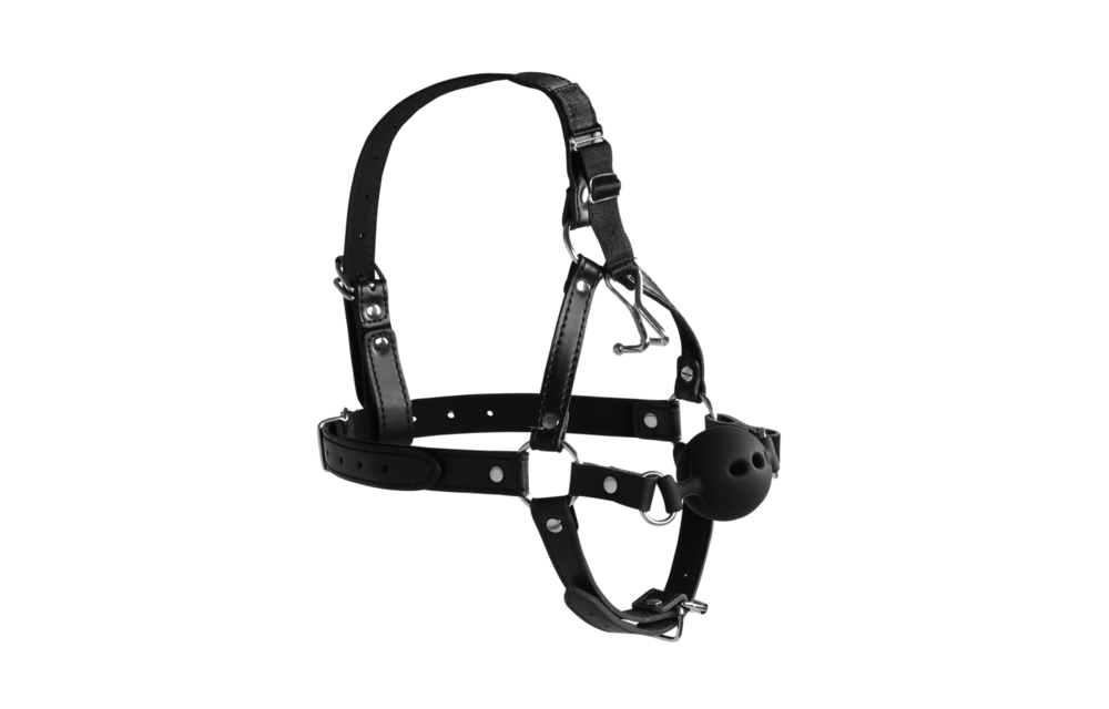 Hoofdharnas Met Ademende Ball Gag & Neushaken – Ouch! By Shots