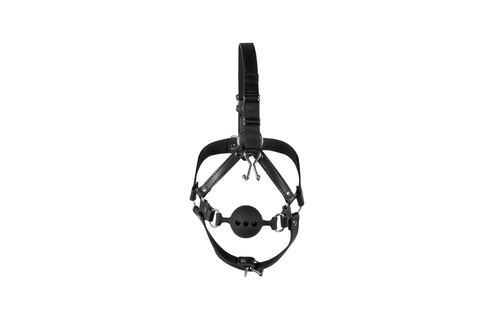 Head Harness with Breathable Ball Gag and Nose Hooks