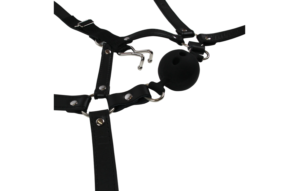 Hoofdharnas Met Ademende Ball Gag & Neushaken – Ouch! By Shots
