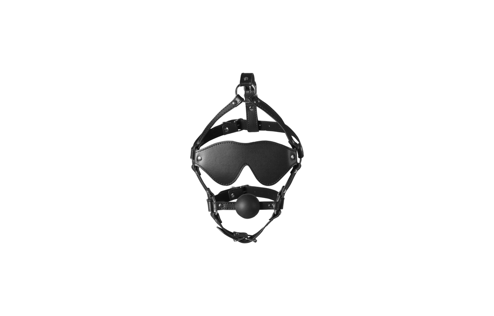 Blindfolded Head Harness with Solid Ball Gag