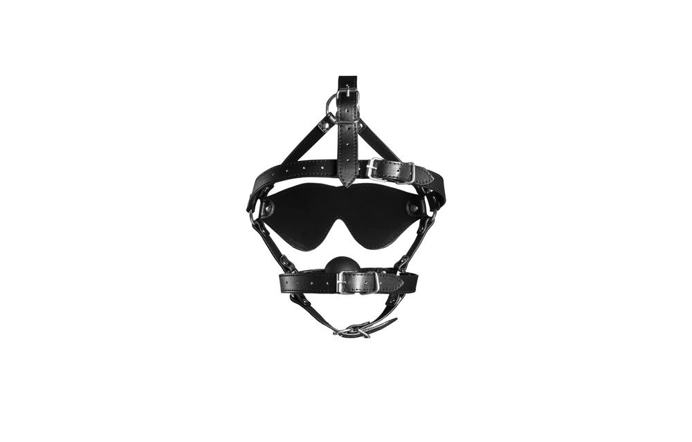 Blindfolded Head Harness with Solid Ball Gag