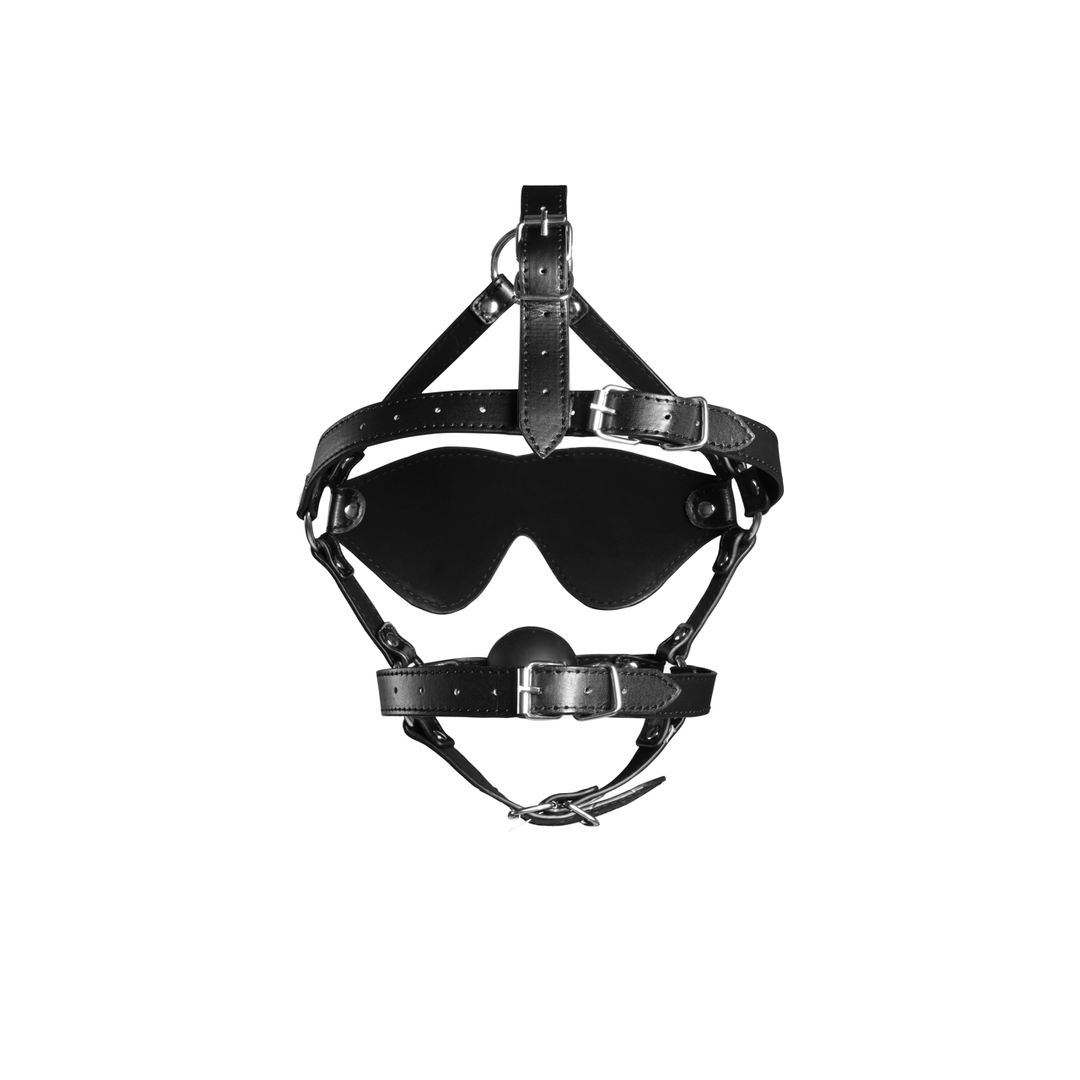 Blindfolded Head Harness with Solid Ball Gag
