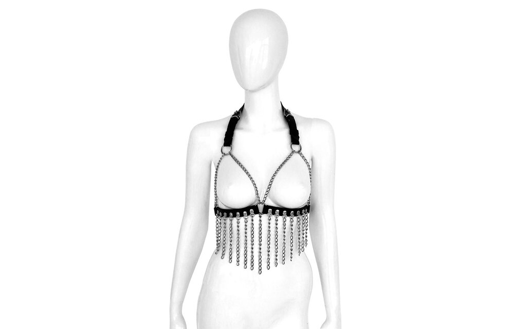 Leather Bra with Chains | Bold Black Leather & Adjustable
