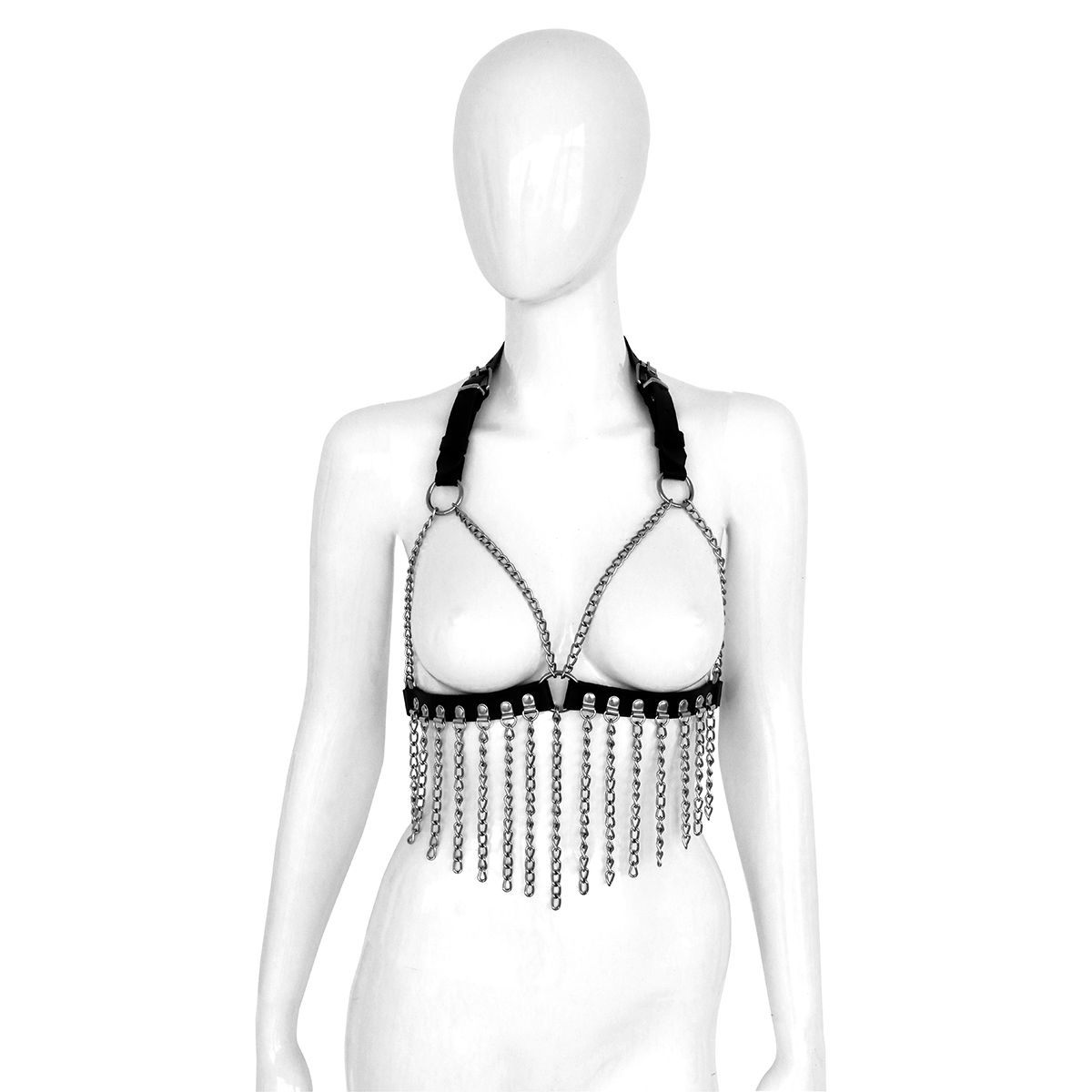 Leather Bra with Chains | Bold Black Leather & Adjustable