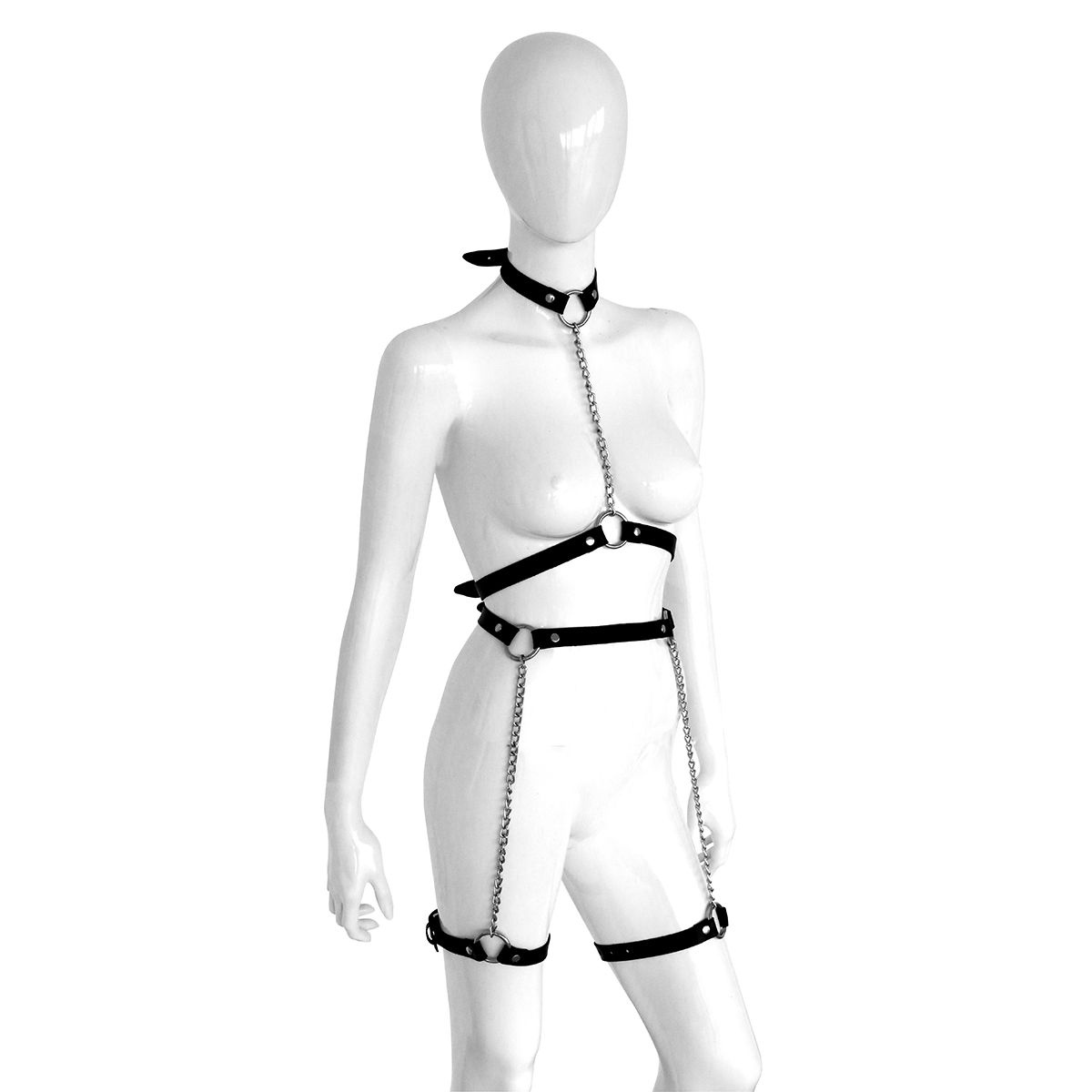 Leather chain harness with leg straps – tough & adjustable