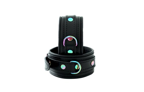 Leather Ankle Cuffs Black Rainbow