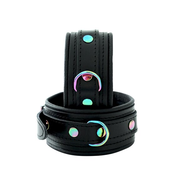 Leather Ankle Cuffs Black Rainbow