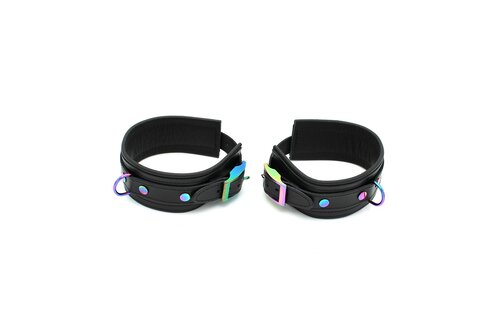Leather Ankle Cuffs Black Rainbow