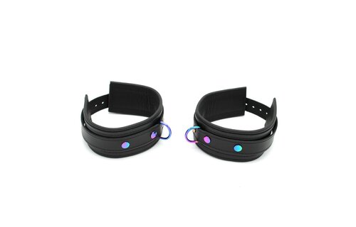 Leather Ankle Cuffs Black Rainbow