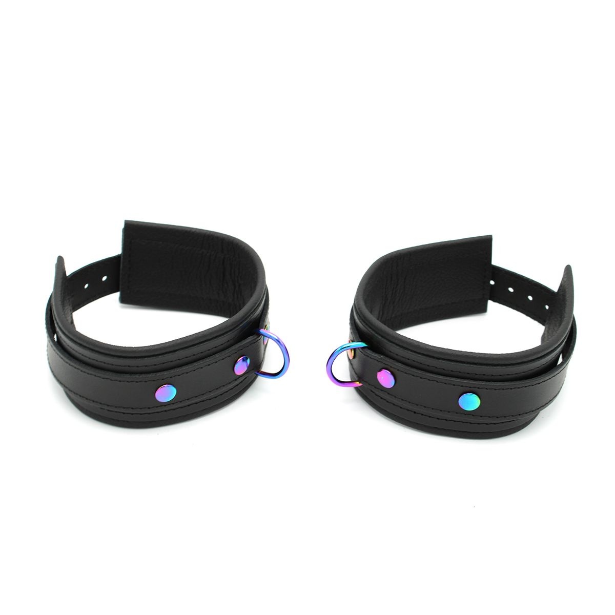 Leather Ankle Cuffs Black Rainbow