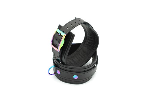 Leather Ankle Cuffs Black Rainbow