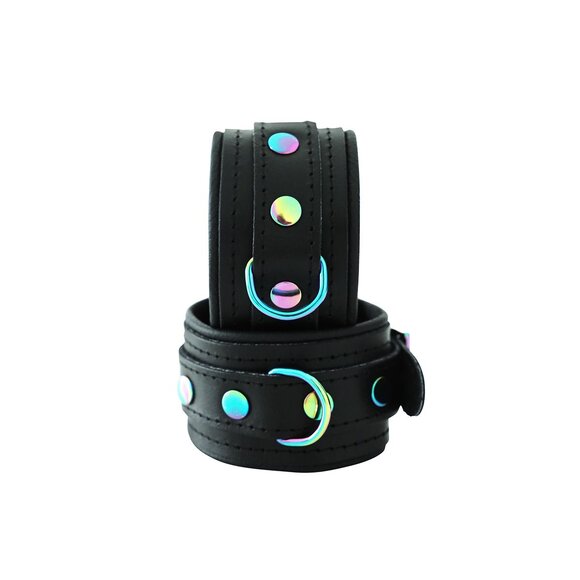 Leder Handschellen Schwarz Regenbogen