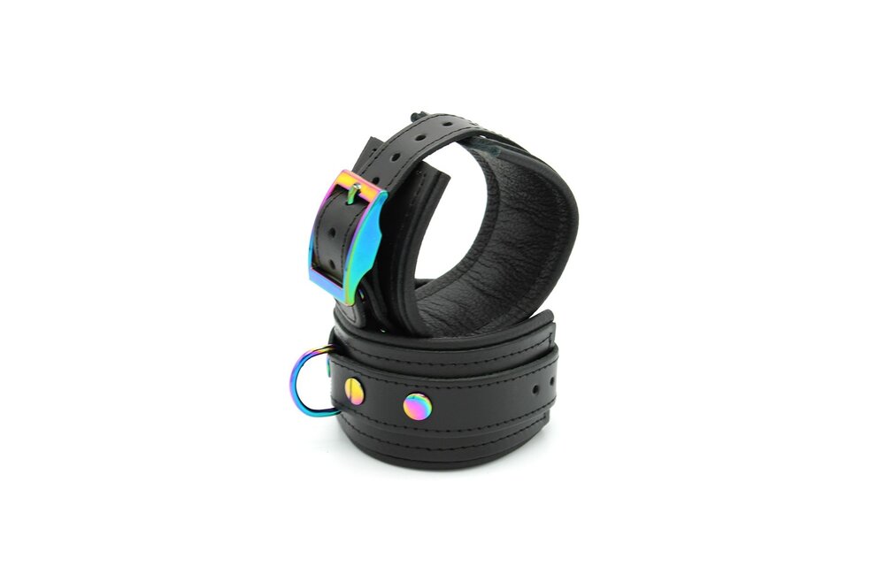 Leather Handcuffs Black Rainbow