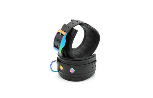 Leather Handcuffs Black Rainbow | Stylish & Comfortable