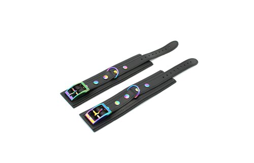 Leder Handschellen Schwarz Regenbogen